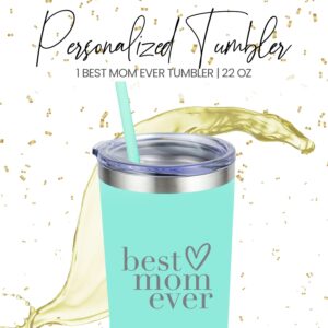 Best Mom Ever Tumbler, 22 Oz Stainless Steel Water Bottle with Lid & Straw - Mint Green, Ideal Christmas Gifts for Mom, Perfect Mom Gifts for Mother's Day, Versatile with Temperature Retention