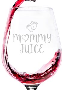 mommy juice funny wine glass - wine gifts for women, new mom, daughter - best wife gifts from him, husband, kids - fun novelty gag birthday present idea - mom wine glass for mother, friends, her
