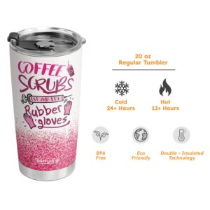 64HYDRO 20oz Coffee Scrubs and Rubber Gloves Nurse Nutrition Facts Inspiration Motivation Tumbler Cup with Lid, Double Wall Vacuum Sporty Thermos Insulated Travel Coffee Mug - THA0503002Z