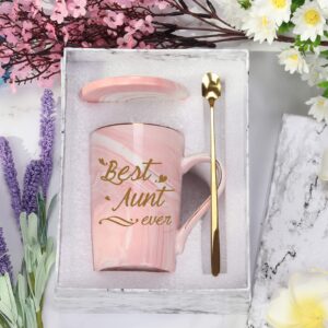 Best Aunt Ever Mug Best Aunt Ever Coffee Mug Best Aunt Ever Gifts Best Aunt Ever Cup Aunt Coffee Mug Birthday Mothers Day Gifts for Aunt from Nephew Niece 14 Ounce Pink with Gift Box Spoon Coaster