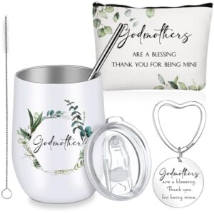 didaey set of 3 godmother gifts 12oz stainless steel tumblers godmother gifts godmothers makeup bags key chain for thanksgiving wedding holiday appreciated gift(leaves)