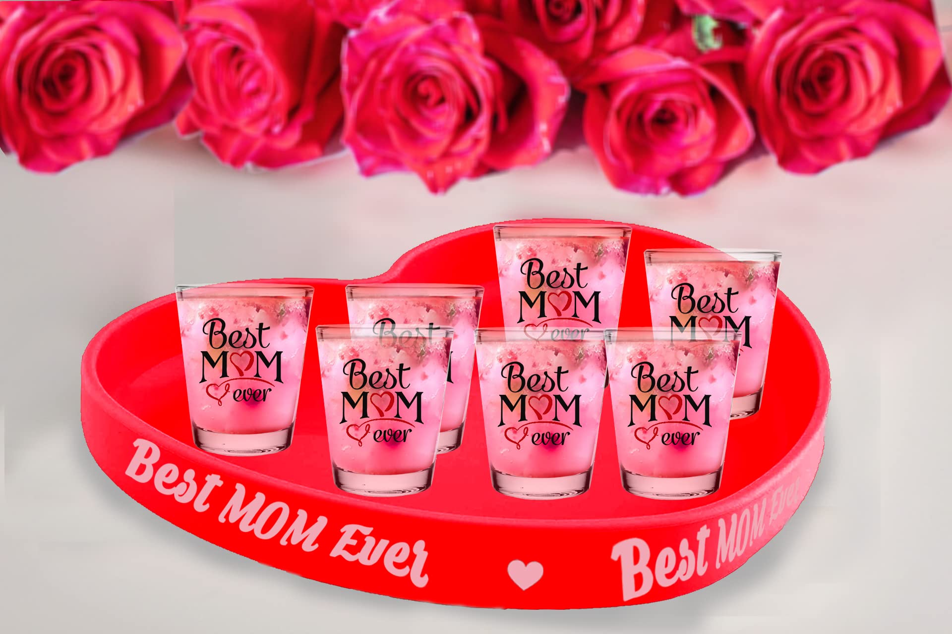 BISYATA Gift for Mom, Mothers Day Gift - Best MOM Ever Shot Glasses - Great Mother Birthday/Christmas Gifts from Daughter and Son - 2oz CLEAR Shot Glass Set of 6 - With Gift Box