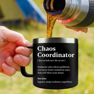 WECACYD Chaos Coordinator Tumbler Mug - Teacher Appreciation Gifts, Administrative Professional Day Gifts - Thank You Gifts for Women, Assistant, Coworker, Boss, Boss Lady, Nurse - 14oz Black Mug