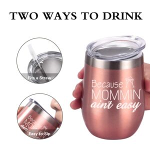 GINGPROUS Mom Tumbler Birthday Gift for Mom, Funny Mom Gifts from Daughters Sons for Sister Friends Mother's Day Christmas Xmas Gift, 12 Oz Stainless Steel Insulated Wine Tumbler