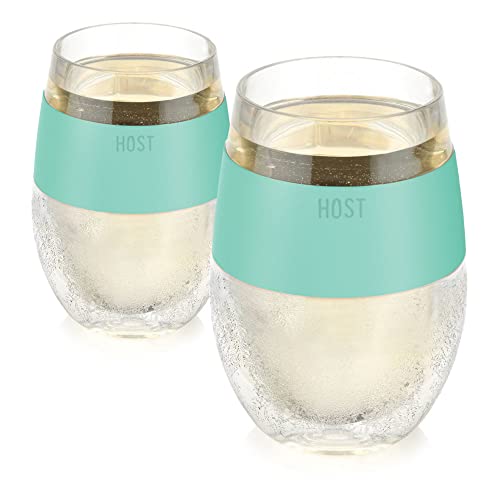 Host Wine Freeze Cup Set of 2 - Plastic Double Wall Insulated Wine Cooling Freezable Drink Vacuum Cup with Freezing Gel, Wine Glasses for Red and White Wine, 8.5 oz Mint - Gift Essentials