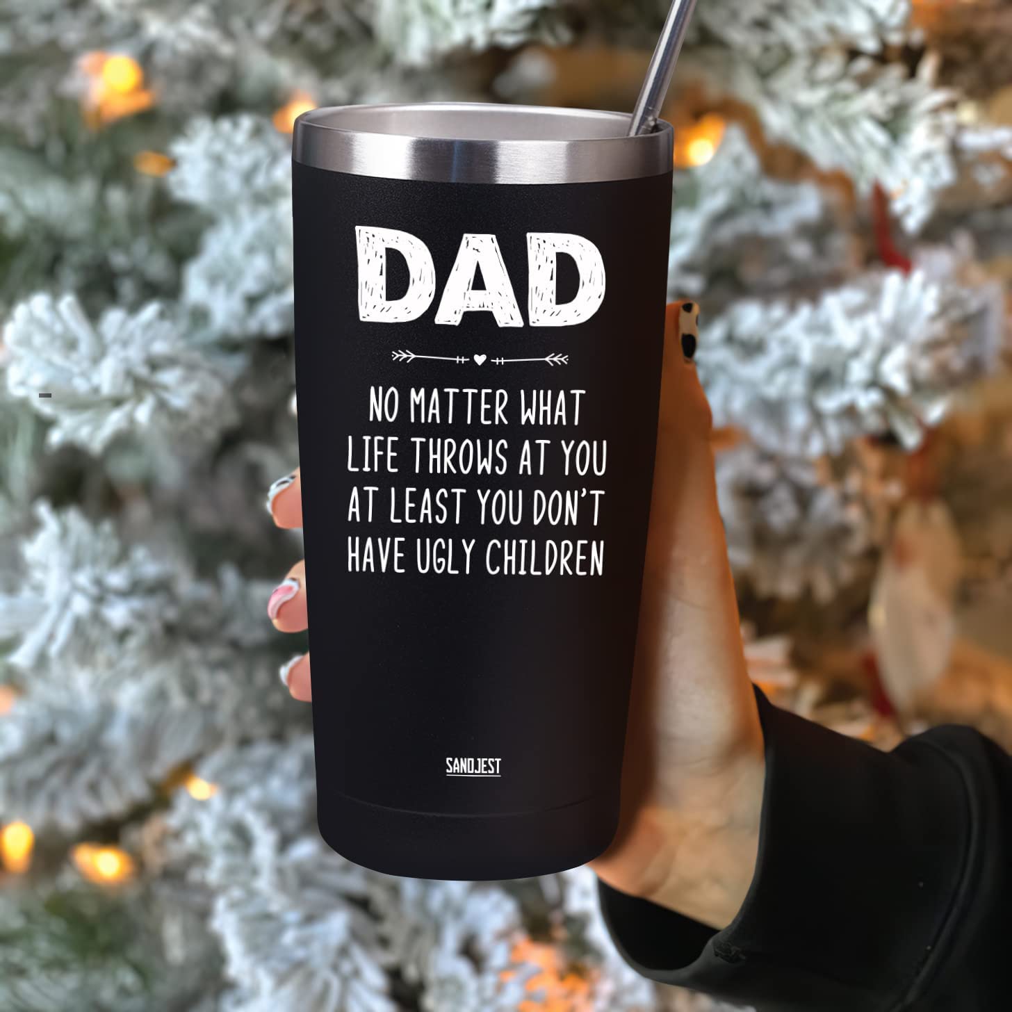 SANDJEST Dad Tumbler Gifts for Dad from Daughter Son - 20oz Stainless Steel Double-walled Insulated No Matter What Ugly Children Travel Mug Christmas, Birthday, Father's Day Gift Set with Lid & Straw