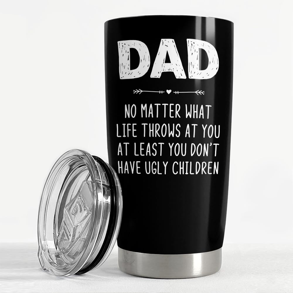 SANDJEST Dad Tumbler Gifts for Dad from Daughter Son - 20oz Stainless Steel Double-walled Insulated No Matter What Ugly Children Travel Mug Christmas, Birthday, Father's Day Gift Set with Lid & Straw