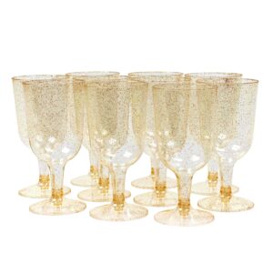 matana 50 gold glitter goblet plastic wine glasses for weddings, birthdays, bridal shower & parties, 6oz - sturdy & reusable