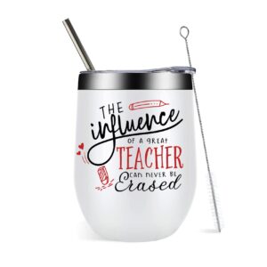 ELEGANTPARK Teacher Gifts for Women Men Teacher Appreciation Gifts Teacher Wine Tumbler Teacher Christmas Gifts Thank you Graduation Gifts End of Year for Teacher Tumbler with Straw White 12 OZ