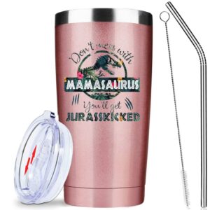 athand mom birthday gifts - mothers day gifts for mom from daughter, son, husband, kids - new mom cup tumbler - funny mamasaurus iced coffee mug insulated tumbler cups with lid straw (rose gold)