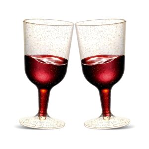 tenyasen 30 pack elegant plastic wine glasses for parties, 6 oz gold glitter plastic wine glasses disposable, plastic wine cups for wedding & birthdays