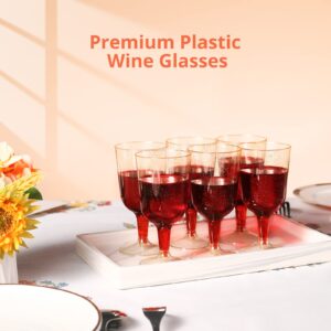 TENYASEN 30 Pack Elegant Plastic Wine Glasses for Parties, 6 Oz Gold Glitter Plastic Wine Glasses Disposable, Plastic Wine Cups for Wedding & Birthdays