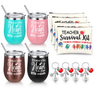 zubebe 12 pcs christmas gifts teacher appreciation gift set 4 teacher tumblers 4 makeup bags 4 keychains graduation thank you end of year retirement gifts for women (multi colors)