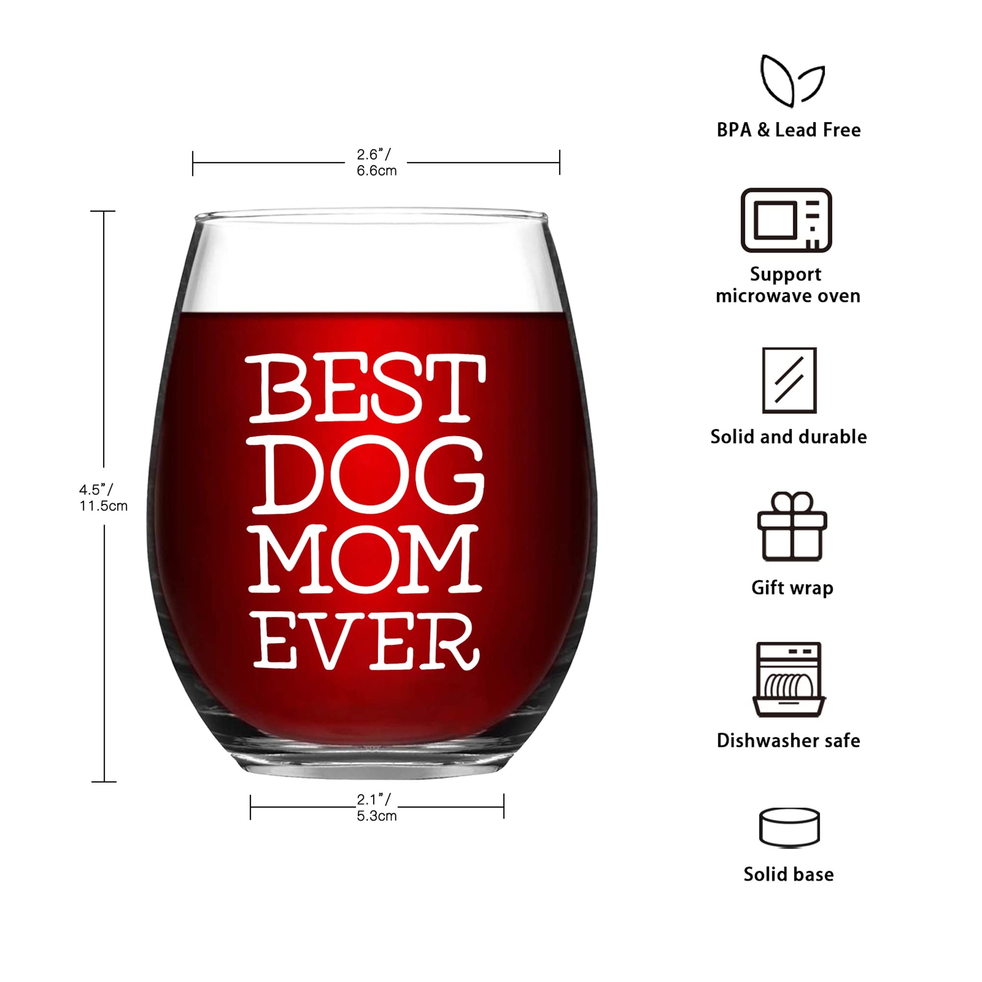Best Dog Mom Ever Wine Glass Dog Mom Wine Glass Dog Wine Glass Dog Gifts for Dog Mom Mother Dog Lovers Birthday Mothers Day Gifts for Dog Mom from Daughter Son with Gift Box Thicken 15 Ounce White