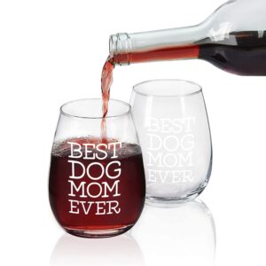 Best Dog Mom Ever Wine Glass Dog Mom Wine Glass Dog Wine Glass Dog Gifts for Dog Mom Mother Dog Lovers Birthday Mothers Day Gifts for Dog Mom from Daughter Son with Gift Box Thicken 15 Ounce White
