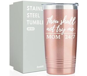 onebttl funny mom gifts from daughter, son, for birthday, mother's day, christmas, 20oz tumbler mug with lid and straw - thou shall not try me