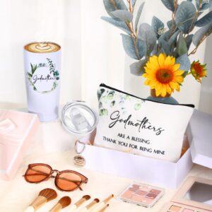Sieral 3 Pcs Godmother Proposal Gift Sets Including Godmother Travel Tumbler with Lid Straw and Godmother Makeup Bag and Keychain from Godchild for Mother's Day Holiday Birthday Appreciation Gifts