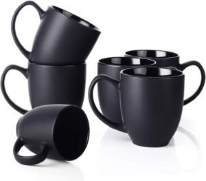 dowan coffee mugs, black coffee mugs set of 6, 16 oz ceramic coffee cups with large handles for men women, porcelain big mug for tea latte, housewarming wedding gifts