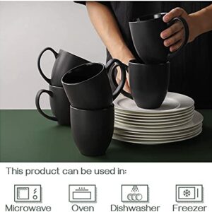 DOWAN Coffee Mugs, Black Coffee Mugs Set of 6, 16 oz Ceramic Coffee Cups with Large Handles for Men Women, Porcelain Big Mug for Tea Latte, Housewarming Wedding Gifts