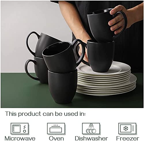 DOWAN Coffee Mugs, Black Coffee Mugs Set of 6, 16 oz Ceramic Coffee Cups with Large Handles for Men Women, Porcelain Big Mug for Tea Latte, Housewarming Wedding Gifts