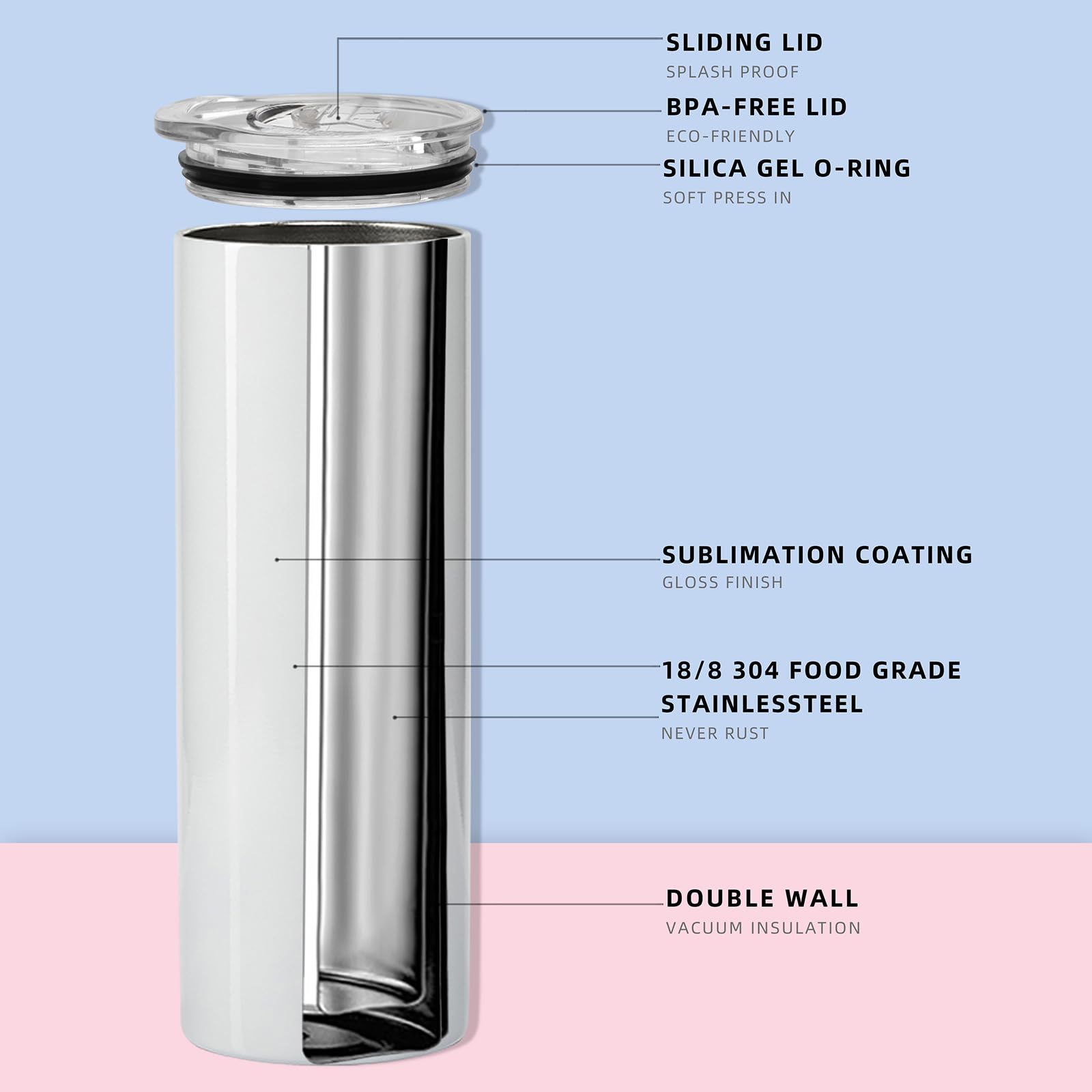 MURRICON Sublimation Tumblers 20 oz Skinny Straight,Stainless Steel Sublimation Blanks Skinny Tumbler,Double Wall Vacuum Insulated Sublimation Tumblers,with lid and straw,8 Pack