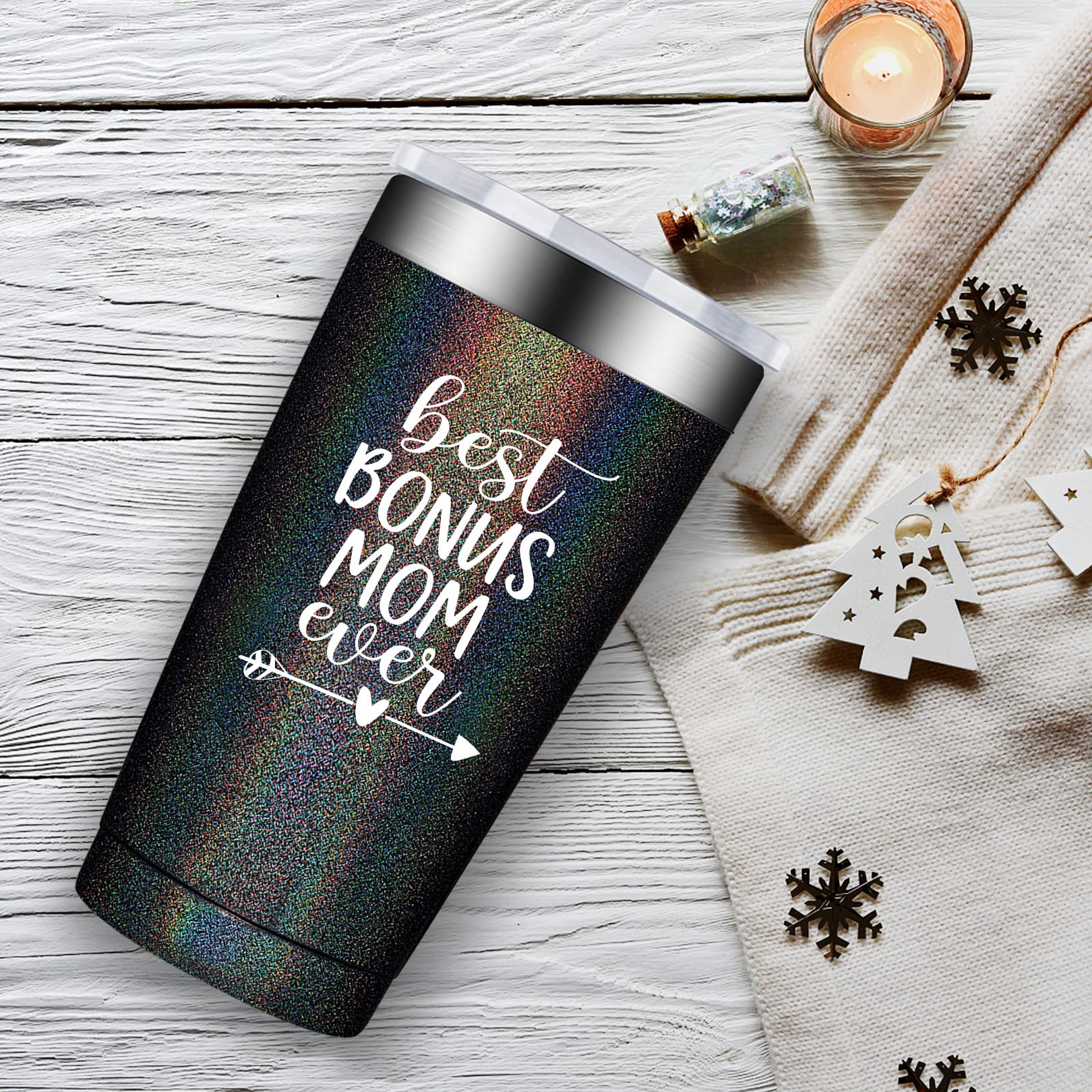 Fufandi Best Bonus Mom Ever Tumbler - Bonus Mom Gifts - Funny Birthday Mothers Day Christmas Gifts for Bonus Mom, Stepmom, Mother in Law from Daughter Son - Tumbler Cup 20oz