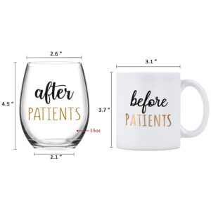 Gtmileo Before Patients, After Patients 11 oz Coffee Mug and 15 oz Stemless Wine Glass Set for Nurse, Doctor, Dentist, Dental, Physician, Hygienist