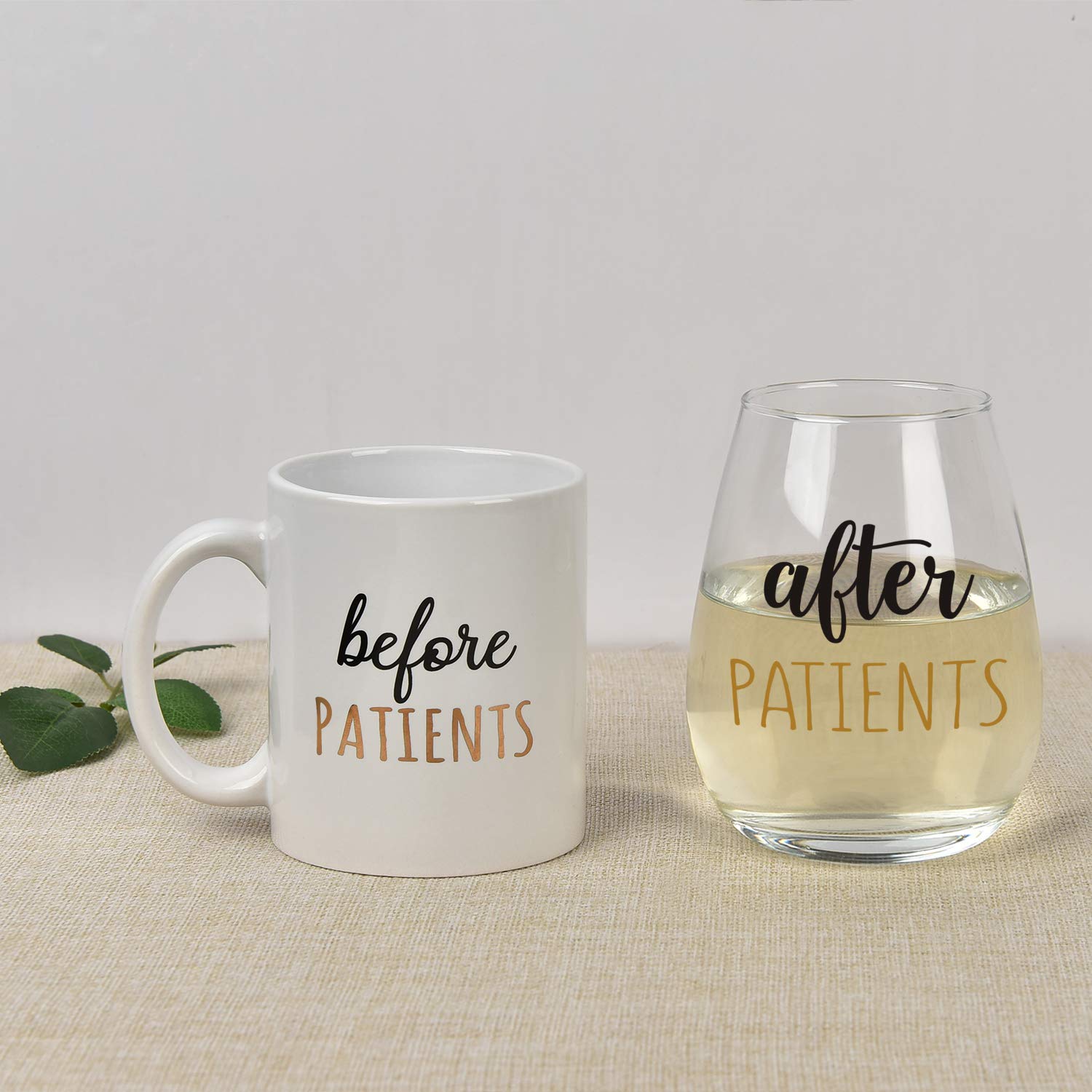 Gtmileo Before Patients, After Patients 11 oz Coffee Mug and 15 oz Stemless Wine Glass Set for Nurse, Doctor, Dentist, Dental, Physician, Hygienist