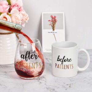 Gtmileo Before Patients, After Patients 11 oz Coffee Mug and 15 oz Stemless Wine Glass Set for Nurse, Doctor, Dentist, Dental, Physician, Hygienist