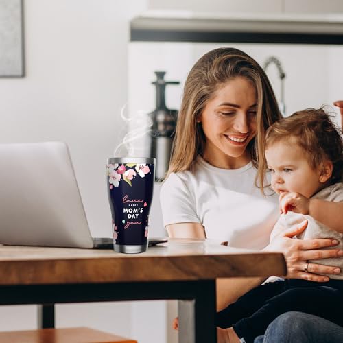 HAUSHOF Mothers Day Tumbler, Mothers Day Gifts for Mom from Daughter, Son, Husband, Birthday Gifts for Mom, 20oz Stainless Steel and Double Wall Insulated Tumbler with Lid-Dark Blue Happy Mom's Day