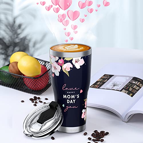 HAUSHOF Mothers Day Tumbler, Mothers Day Gifts for Mom from Daughter, Son, Husband, Birthday Gifts for Mom, 20oz Stainless Steel and Double Wall Insulated Tumbler with Lid-Dark Blue Happy Mom's Day
