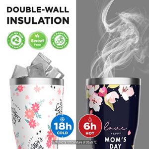 HAUSHOF Mothers Day Tumbler, Mothers Day Gifts for Mom from Daughter, Son, Husband, Birthday Gifts for Mom, 20oz Stainless Steel and Double Wall Insulated Tumbler with Lid-Dark Blue Happy Mom's Day