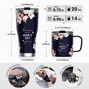HAUSHOF Mothers Day Tumbler, Mothers Day Gifts for Mom from Daughter, Son, Husband, Birthday Gifts for Mom, 20oz Stainless Steel and Double Wall Insulated Tumbler with Lid-Dark Blue Happy Mom's Day