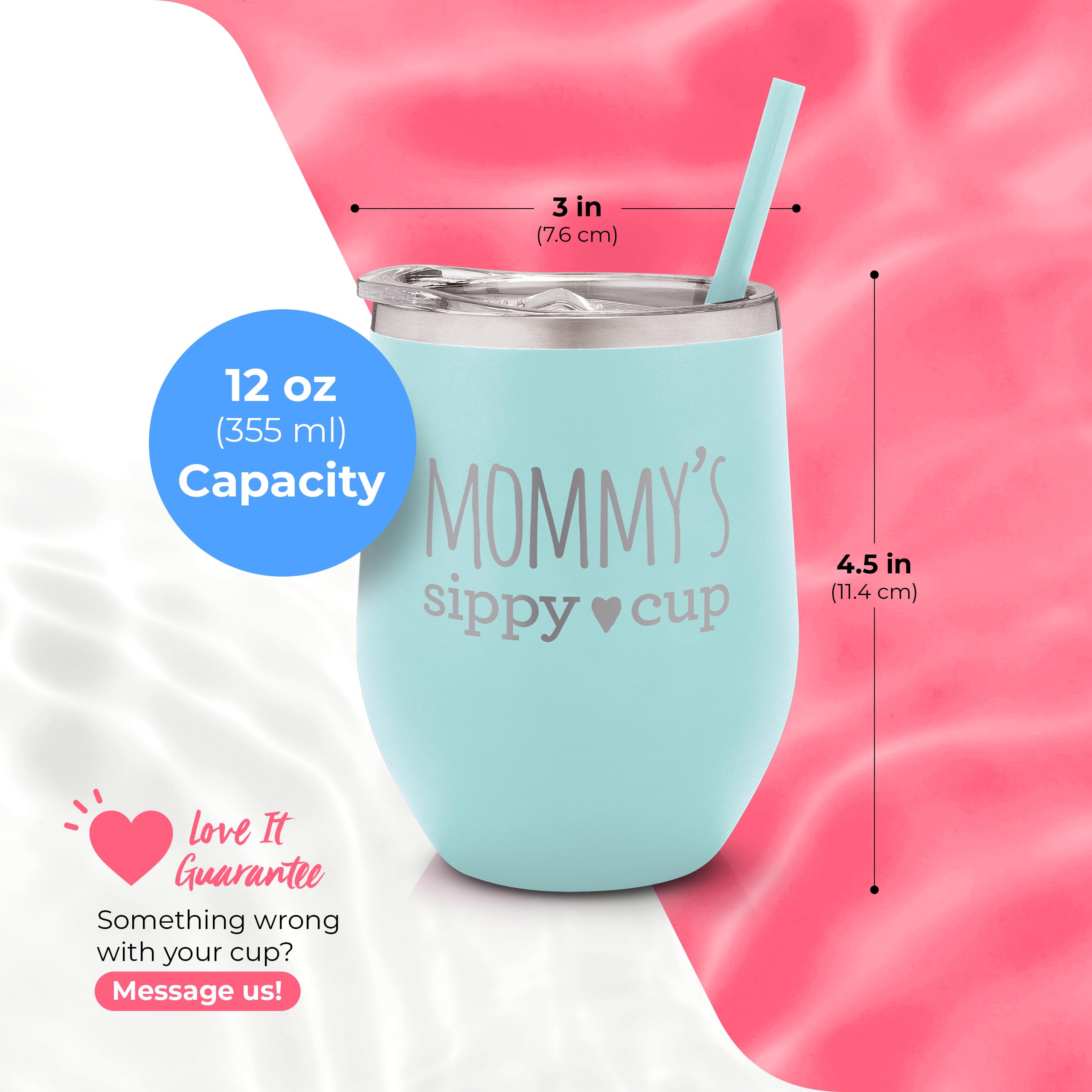 SassyCups Mommy's Sippy Cup Wine Tumbler | Engraved Stainless Steel Stemless Wine Glass Tumbler with Lid and Straw For New Mom | Mommy Tumbler | Mom to Be | Soon to Be Mom (12 Ounce, Mint)