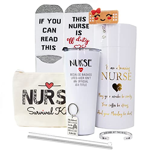 Fancyfams Nurse Gifts for Women 22 oz Stainless Steel Tumbler - Nurse Tumbler, Nurse Gifts, Gifts for Nurses, RN Gifts for Nurses, Nurse Gift Box for Women (White Nurse Set)