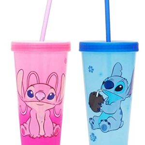 Silver Buffalo Disney Lilo and Stitch Angel Coconut Flowers 2 Pack Color Change Plastic Tumbler, 24-Ounce