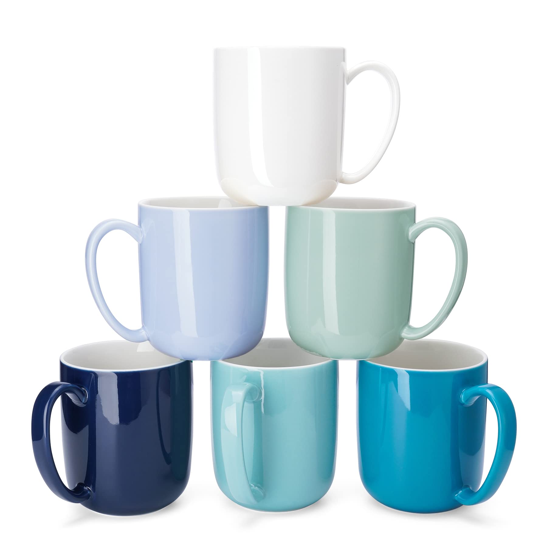 Sweese 604.003 Porcelain Mugs for Coffee, Tea, Cocoa, 15 Ounce, Set of 6, Multicolor, Cool Assorted Colors