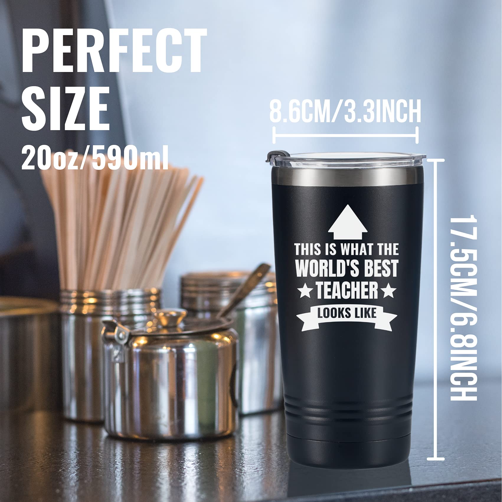 Onebttl Teacher Appreciation Gifts for Christmas, Teacher Appreciation Day, 20oz Stainless Steel Tumbler with Lid & Straw, Back to School Gift - World's Best Teacher Looks Like