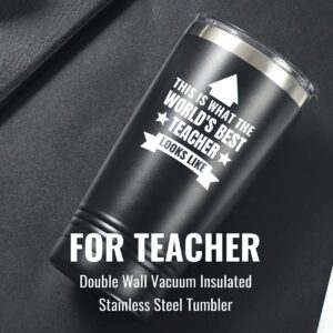 Onebttl Teacher Appreciation Gifts for Christmas, Teacher Appreciation Day, 20oz Stainless Steel Tumbler with Lid & Straw, Back to School Gift - World's Best Teacher Looks Like