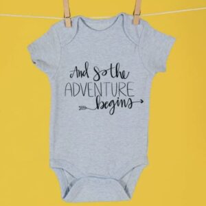 Pregnancy Gift Est 2023 - New Mommy and Daddy Est 2023 11 oz Black Mug Set with "And So The Adventure Begin" Romper (0-3 Months) - Top Mom and Dad Gift Set for New and Expecting Parents to Be