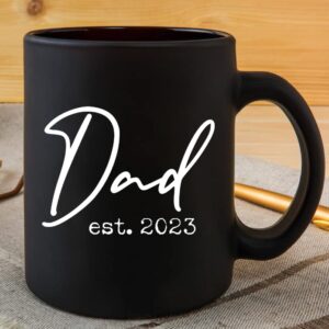 Pregnancy Gift Est 2023 - New Mommy and Daddy Est 2023 11 oz Black Mug Set with "And So The Adventure Begin" Romper (0-3 Months) - Top Mom and Dad Gift Set for New and Expecting Parents to Be