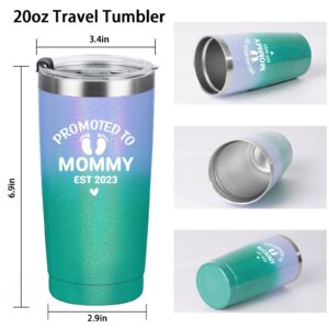 GINGPROUS New Mom Gifts Tumbler, Promoted to Mommy Est 2023, Mothers Day Gifts for New Mom to be First Time Mom Mother Pregnancy Baby Shower, 20oz Insulated Stainless Steel Travel Tumbler, Glitter