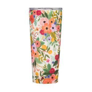 corkcicle tumbler rifle paper co. triple insulated stainless steel travel mug, bpa free, keeps beverages cold for 9 hours and hot for 3 hours, 24 oz, garden party cream