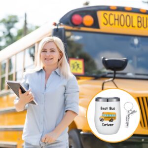 Rtteri 2 Pcs Bus Driver Appreciation Gifts School Bus Driver Gifts for Women Men Bus Driver Keychain Stainless Steel Bus Driver Tumbler Cup 12oz with Lid and Straw for Back to School Present (Cute)