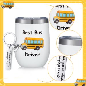 Rtteri 2 Pcs Bus Driver Appreciation Gifts School Bus Driver Gifts for Women Men Bus Driver Keychain Stainless Steel Bus Driver Tumbler Cup 12oz with Lid and Straw for Back to School Present (Cute)