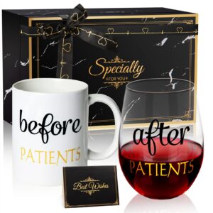puged before patients after patients gift set 11 oz coffee mug and 18 oz stemless wine glass with gift package for dentist nurses day graduation gifts
