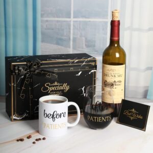 PUGED Before Patients After Patients Gift Set 11 oz Coffee Mug and 18 oz Stemless Wine Glass with Gift Package for Dentist Nurses Day Graduation Gifts