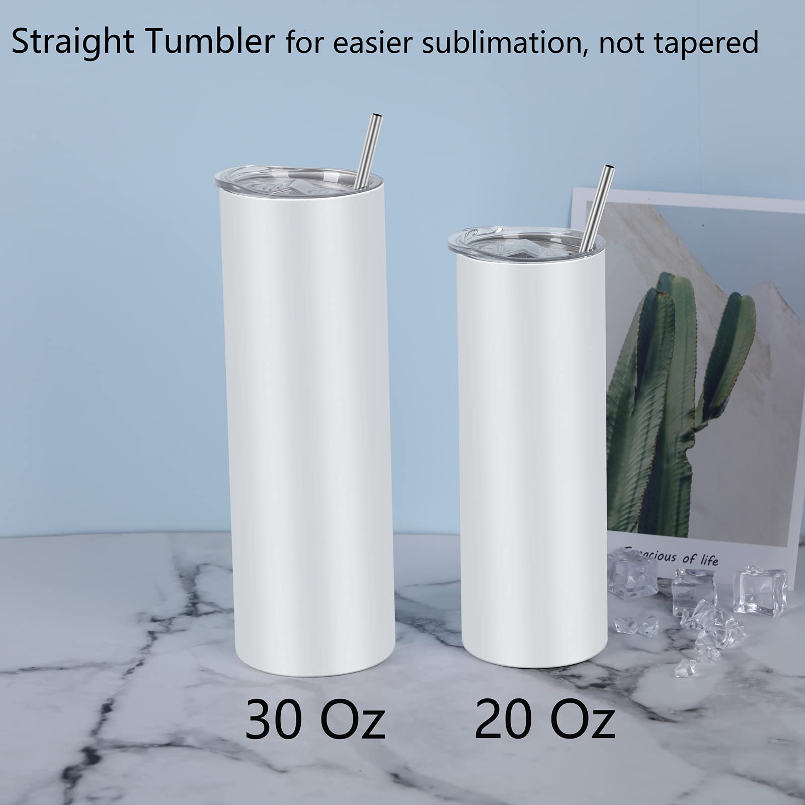 Tswofia 8 Pack Straight Sublimation Tumblers Set 30 Oz Skinny, Stainless Steel Skinny Sublimation Tumbler Blank With Shrink Wrap Film Lid Straw Set,Individually Boxed, Not Tapered