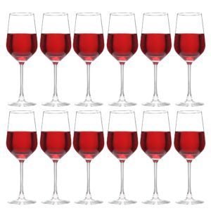hakeemi wine glasses set of 12, 13 oz laser cut rim wine glass, long stem, thin rim, classy crystal-clear