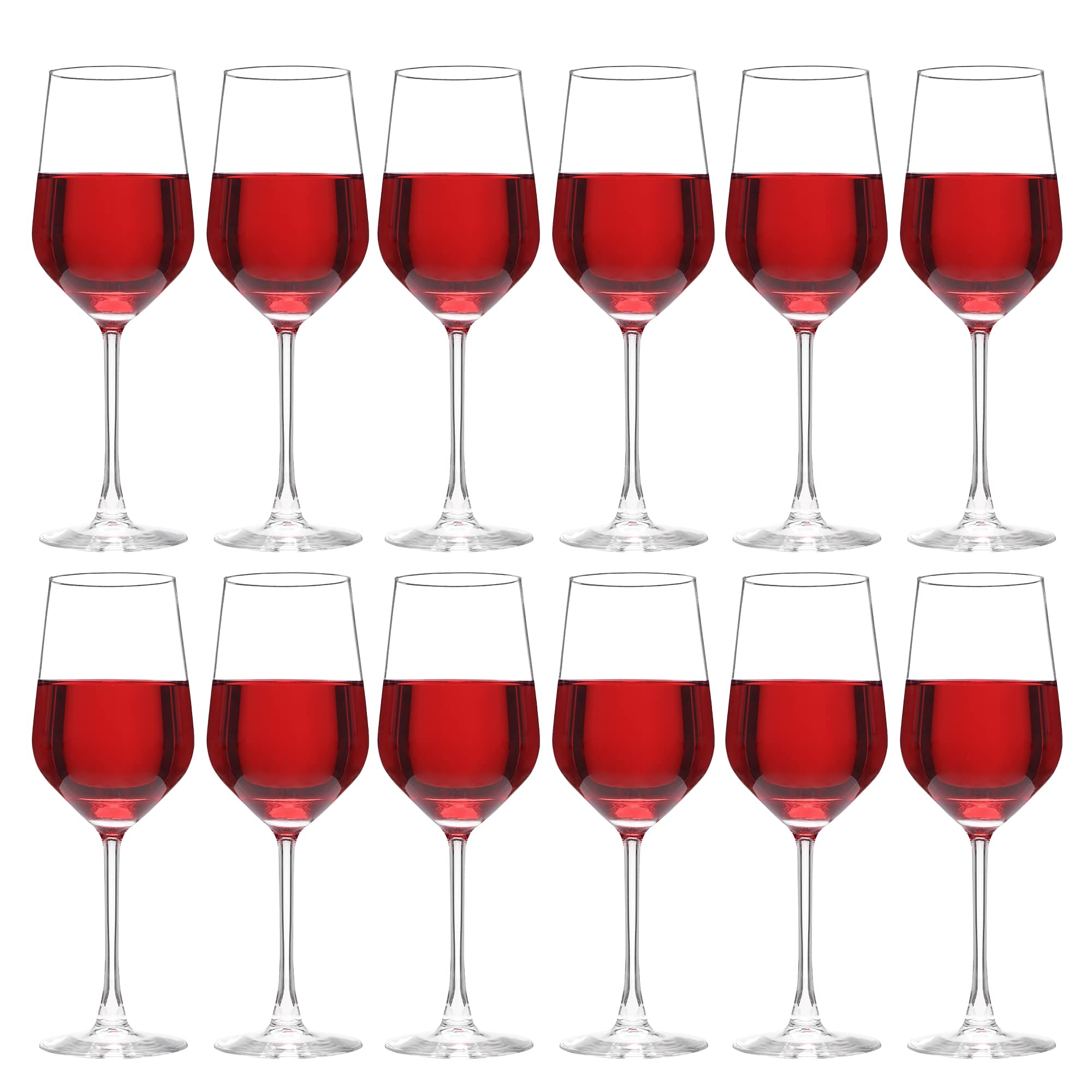 HAKEEMI Wine Glasses Set of 12, 13 oz Laser Cut Rim Wine Glass, Long Stem, Thin Rim, Classy Crystal-Clear